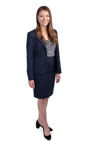 Woman lawyer full body portrait on white background
