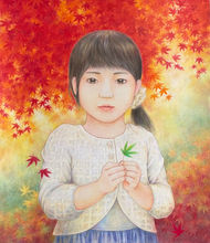 紅葉をもつ少女の絵