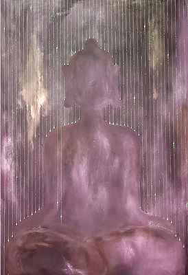 Spiritual Zen Healing Buddhist Art by Vendula Kalinova - Kalinova Design - Gallery - Painting - Sitting Buddha, Wings, Angel, Butterfly, Gold