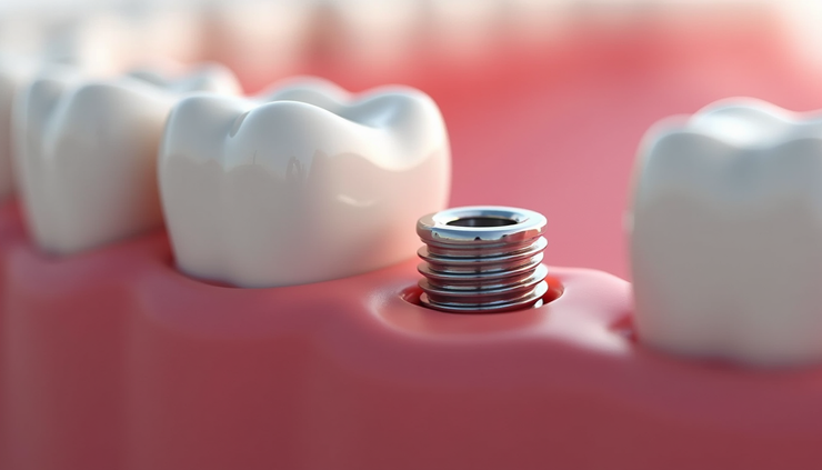 Close-up view of a dental implant in the jawbone