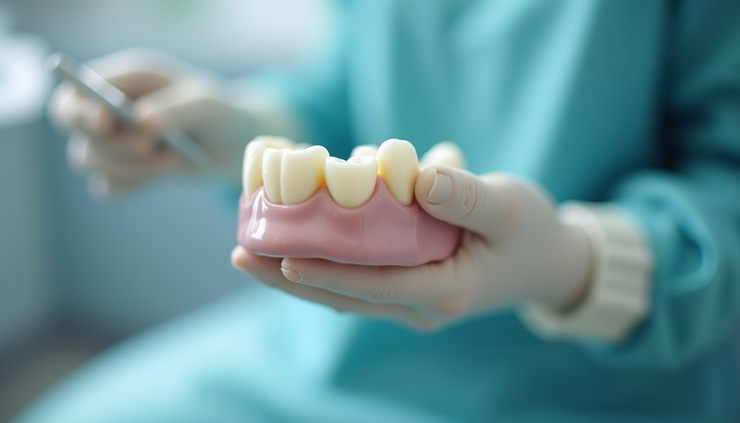 Close-up view of a dental crown placed on a molar tooth