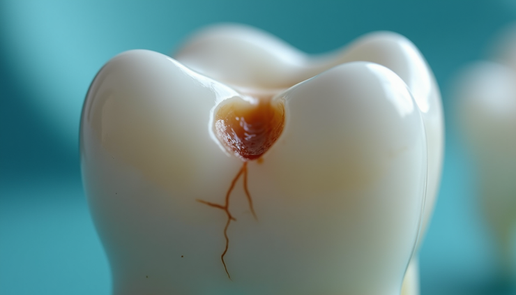Close-up view of a cracked tooth before dental crown treatment
