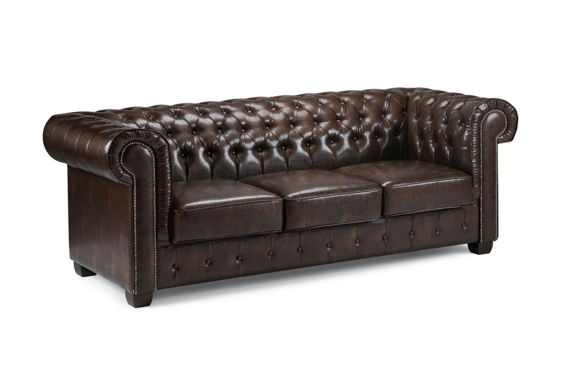 Chesterfield Leather 3 Seater - Antique Brown CK Sofas Inc