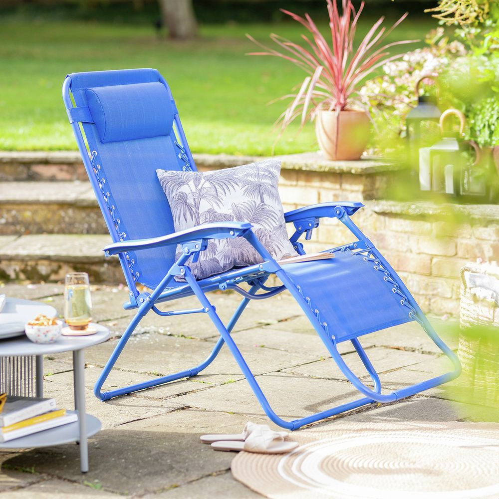 blue zero gravity folding garden lounger