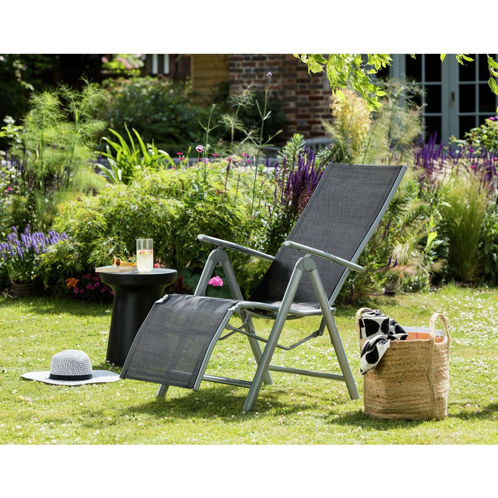 black folding garden recliner chair
