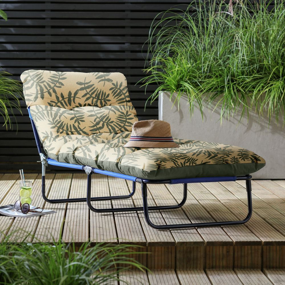 green cushioned folding garden sun lounger
