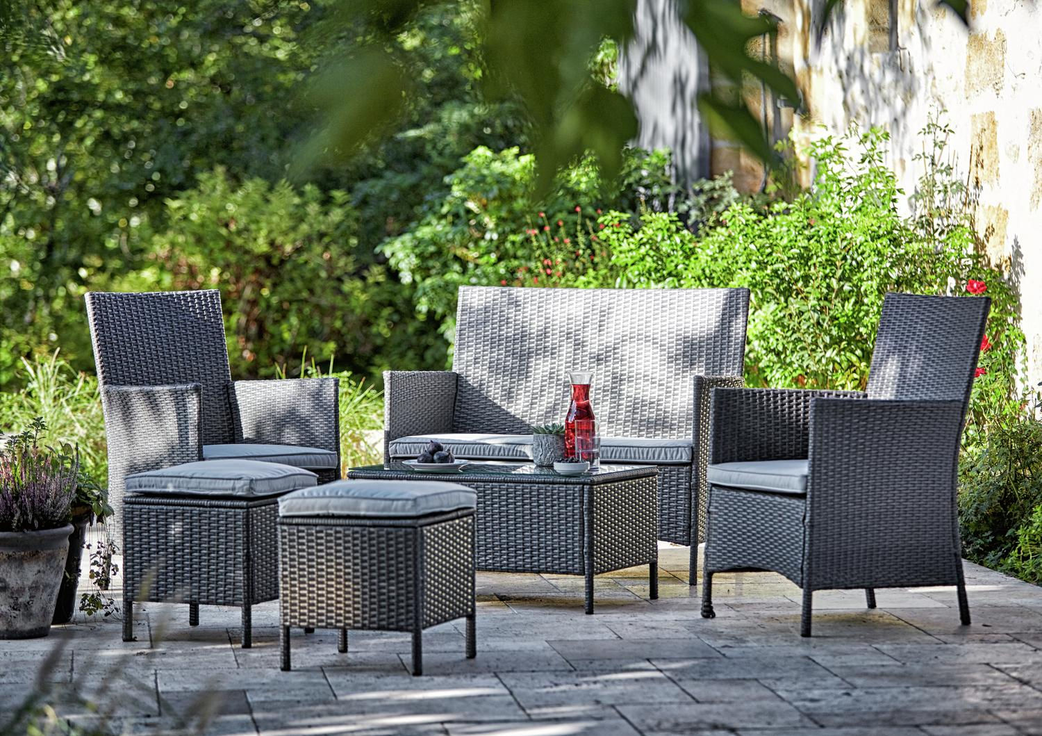 Roma Dark Grey 6 Seater Rattan Garden Sofa Set