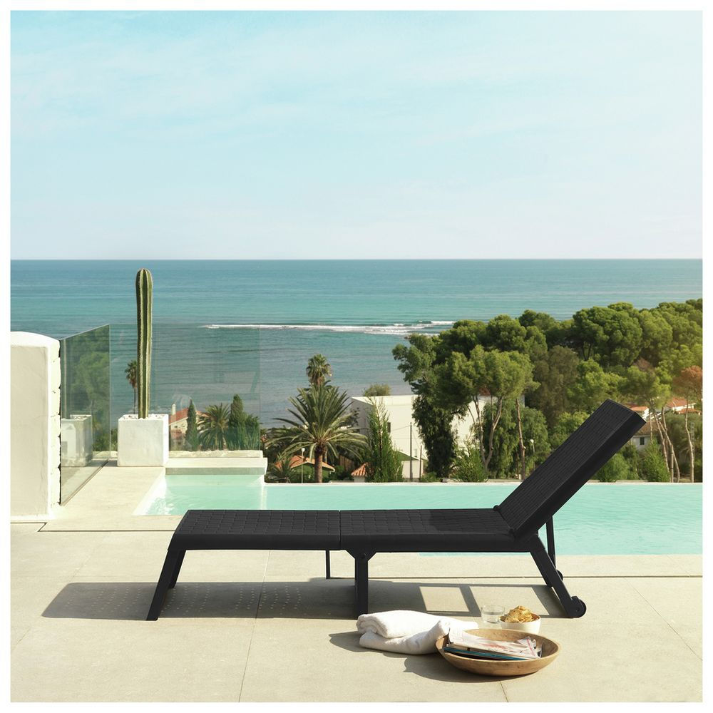 dark grey folding rattan effect sun lounger