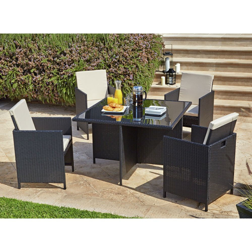 Cube Black Four Seat Rattan Dining Set - image 1