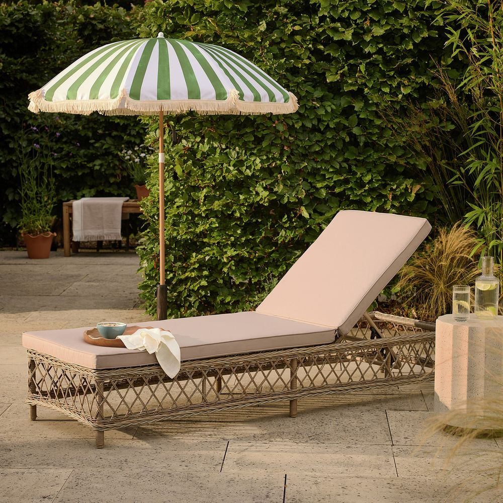 natural adjustable garden sun lounger with cushion