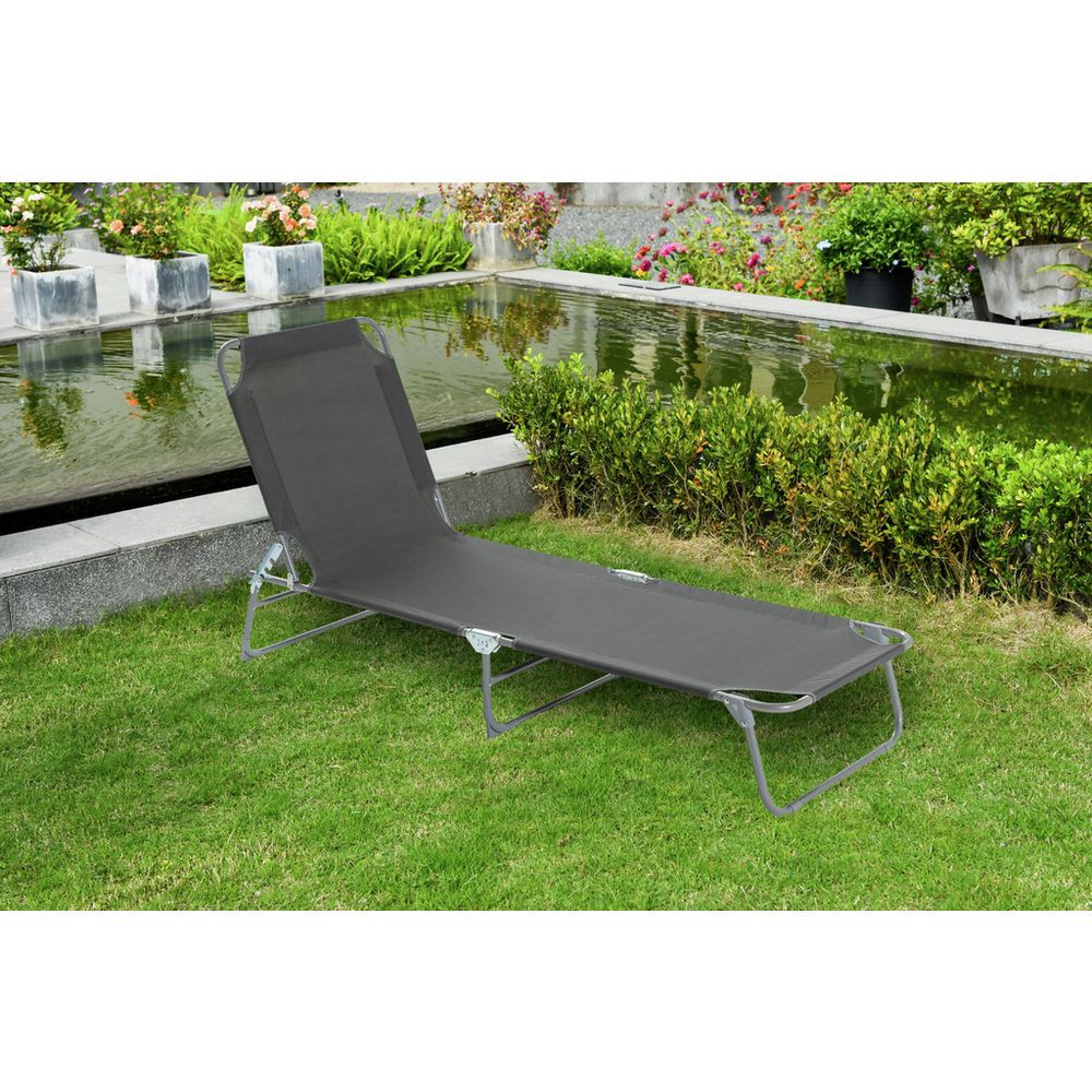 charcoal folding metal garden sun lounger