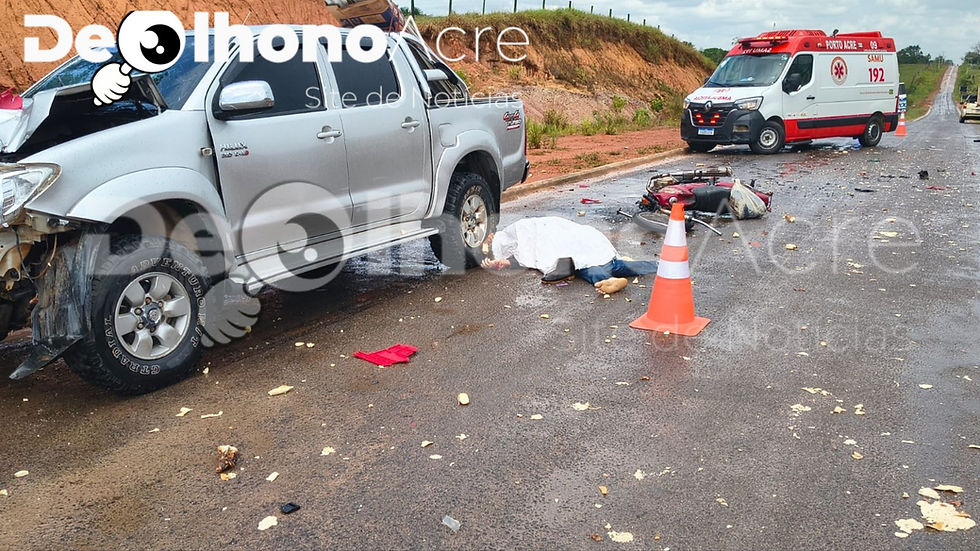 Acidente entre caminhonete e motocicleta deixa homem morto em ramal na zona rural de Porto Acre