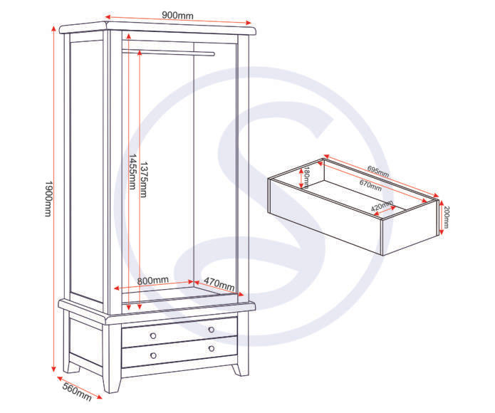 Thumbnail: William Pebble 2 Door 1 Drawer Robe
