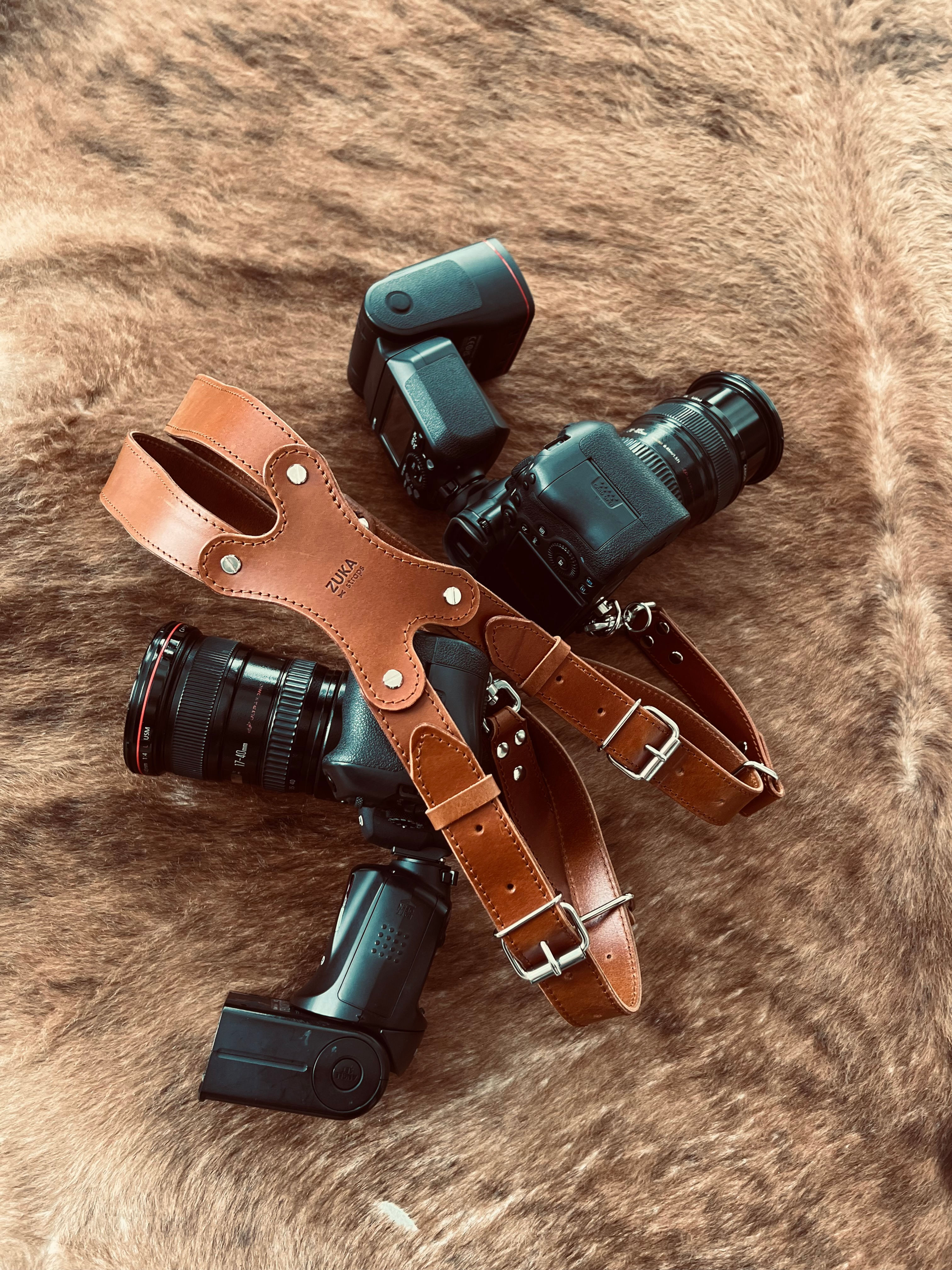 Leather Camera Harness in light brown color