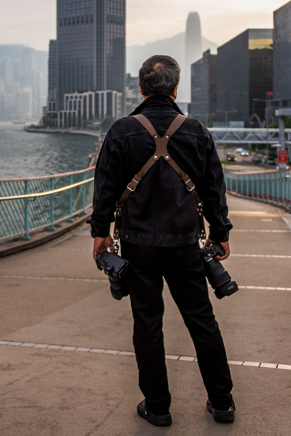 Thumbnail: Leather Camera Harness in dark brown color
