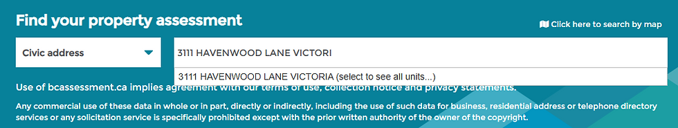 The Find Your Property Assessment as displayed on BC Assessment based on Civic Address , with 3111 Havenwood Land Victoria selected, as displayed on BC Assessment as done by Trevor Morley, lawyer and Strata Specialist.  Current on 2026-05-17.