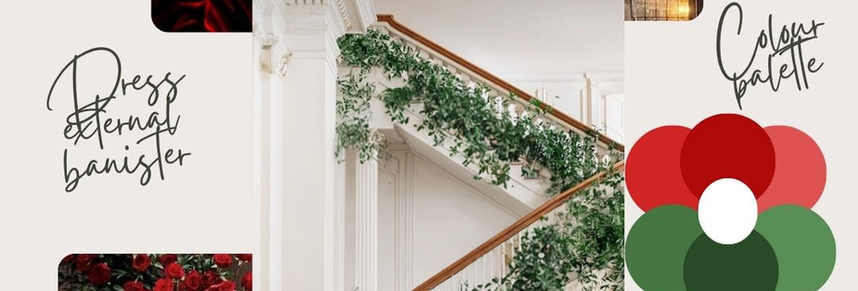Mood board for a Devil Wears Prada–inspired floral staircase installation by Forever Bloom