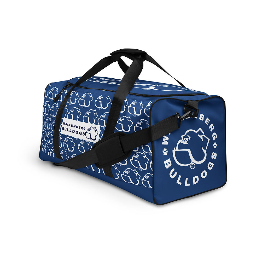 Thumbnail: Blue Duffle Bag with Bulldog Print