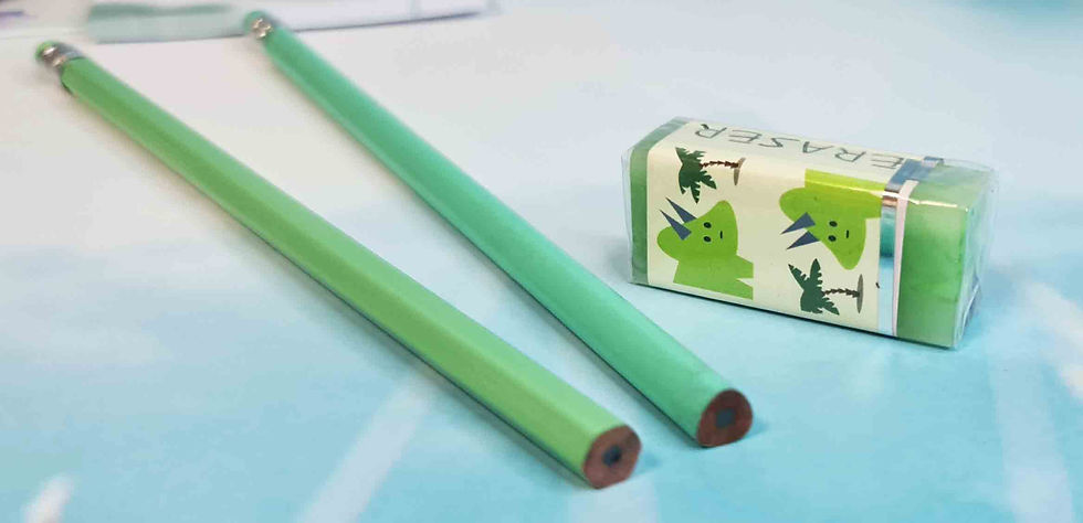 Thumbnail: Dino Green Japanese Kawaii Stationery Set – Magic Eraser Pens / HB Pencils / Sha