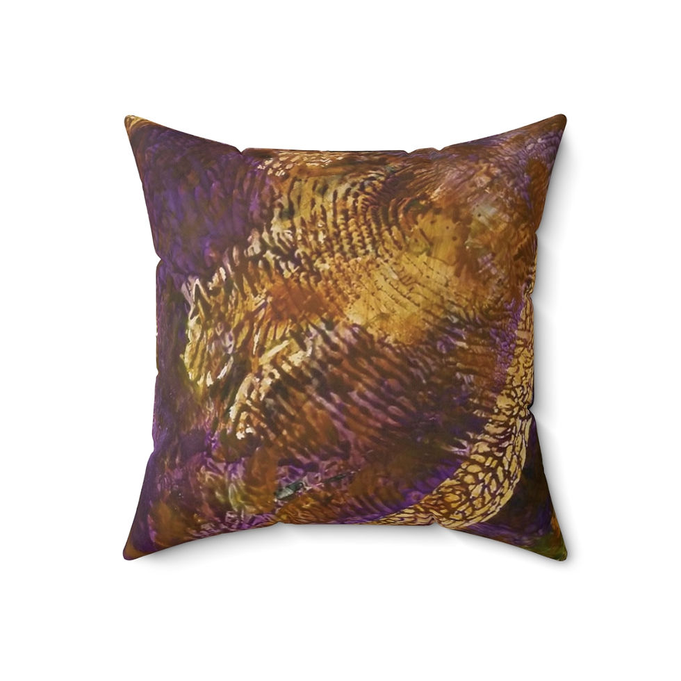 Thumbnail: Square Pillow - Gold Purple Orang Black Abstract Design (0533)