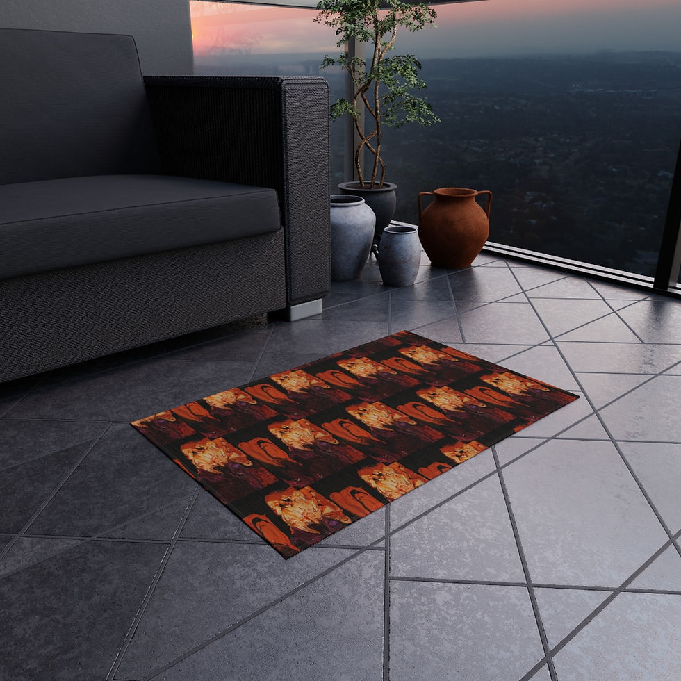 Thumbnail: Outdoor Rug with Artist's Print (0132) Red Black Orange Cream Pattern