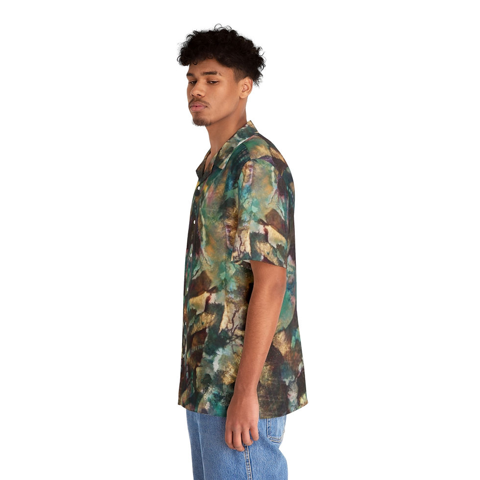 Thumbnail: Artist's Print on Men's Hawaiian Shirt (AOP)(0525) aqua brown gold