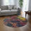 Thumbnail: Round Chenille Rug with Artist's print in Rose Navy and Yellow (0537)