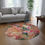 Thumbnail: Round Chenille Rug with Artist's print in Pink Beige Green (0541)