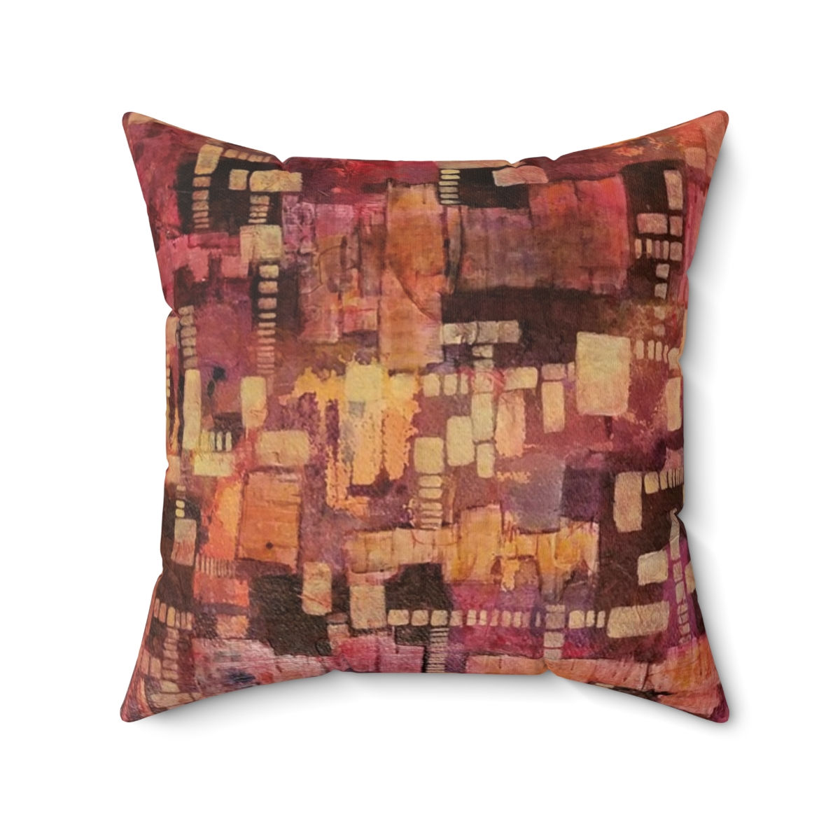 Artist's Print on Faux Suede Square Pillow (0538) red yellow geometric pattern