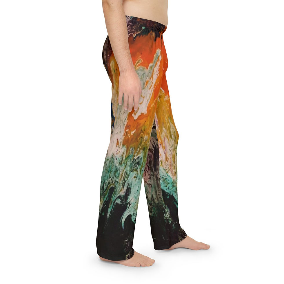 Thumbnail: Artist's print on Men's Pajama Pants (AOP) (0095) Orange black aqua