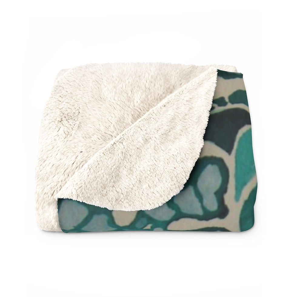 Thumbnail: Artist's Print on Sherpa Fleece Blanket (0523) Aqua White Print