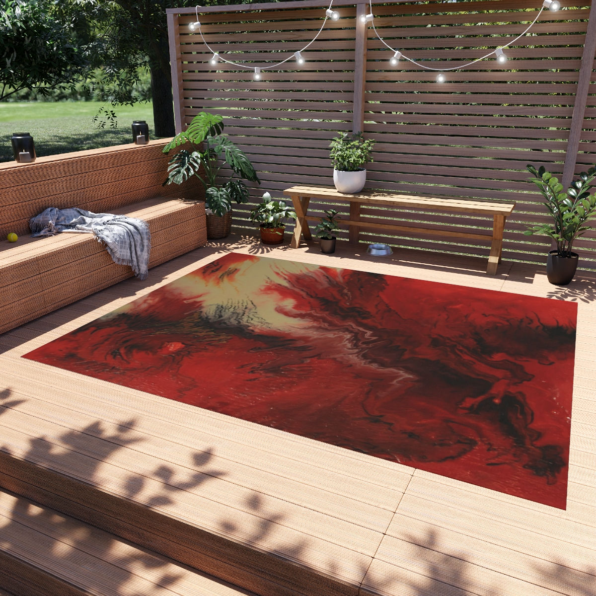 Outdoor Rug with Artist's Print (0450) Red Black white