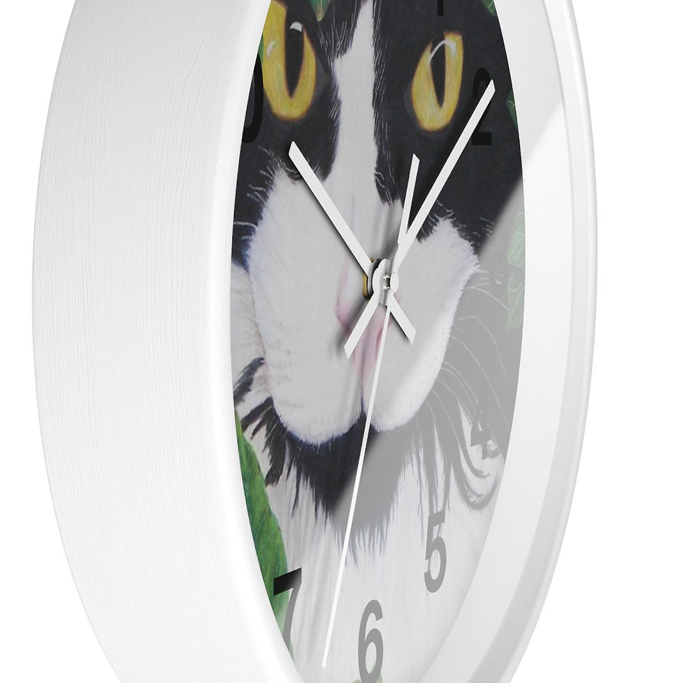 Thumbnail: Artists print on Wall Clock (0463) Black and White Cat Animal 