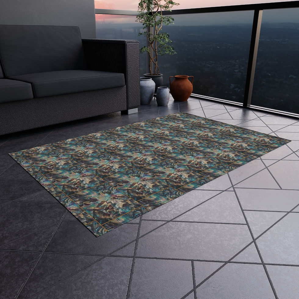 Thumbnail: Outdoor Chenille Rug with Artist's Print (0525) Blue Brown Aqua Pattern