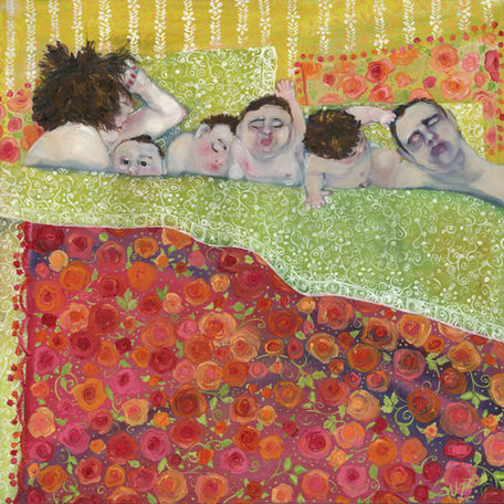 red painting, family, children art, roses, oil painting, home decor, bedroom decor, decoration, wall decor, arte,