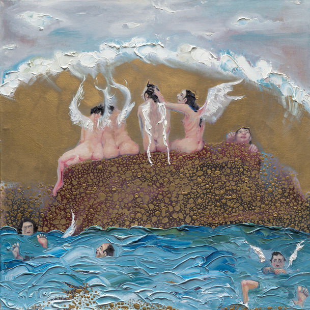 angel painting, nude art, beach art, arte, interior decor,
artist, gold painting, Giclee prints