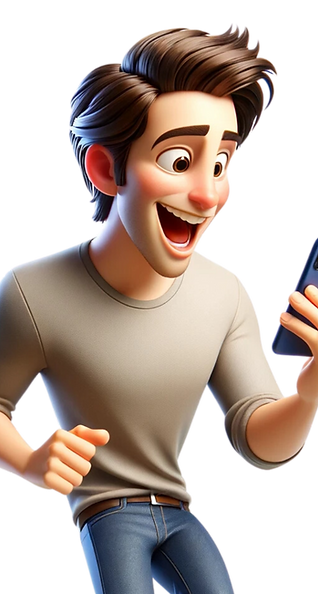 Un jeune homme blanc excité gagne des pièces avec l'application NEEbytes