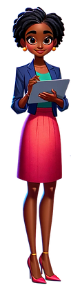 An avatra of a black female using the assistance of NEE bot AI.