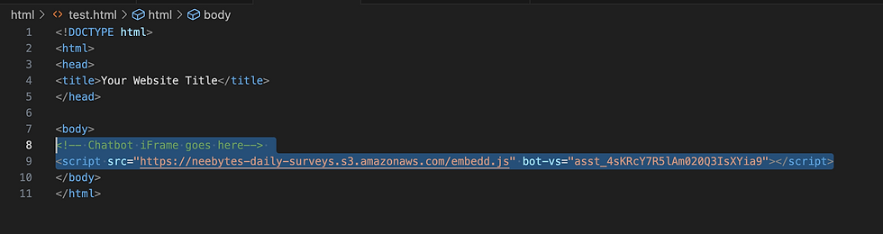 Exemple de script de chatbot NEEbytes à ajouter dans votre site Web.