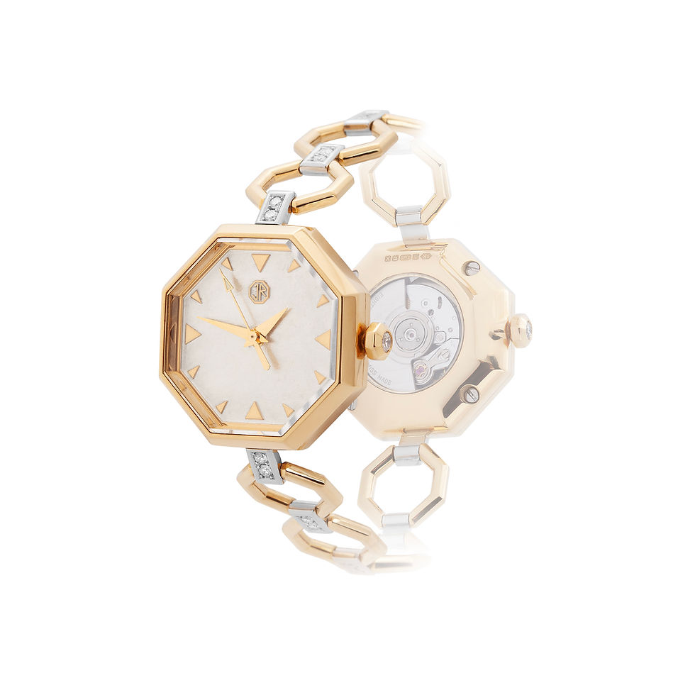 828 Octavo Evening 18ct Gold Watch - Gold Handmade Bracelet with Diamonds rear view