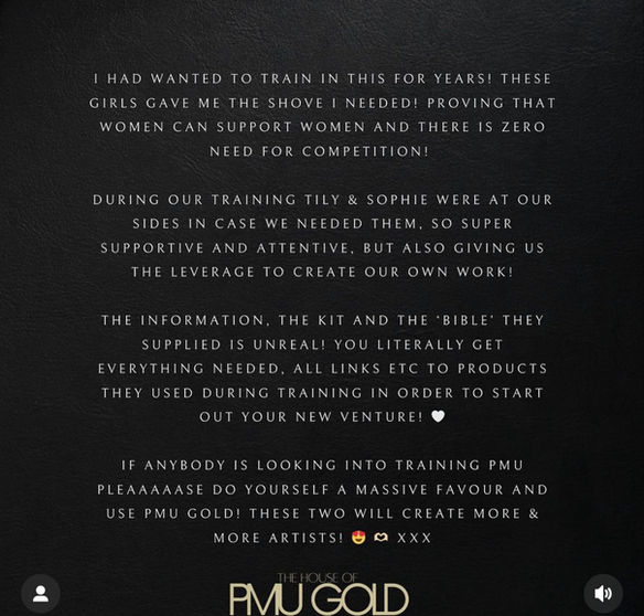 Student review of training with House of PMU Gold