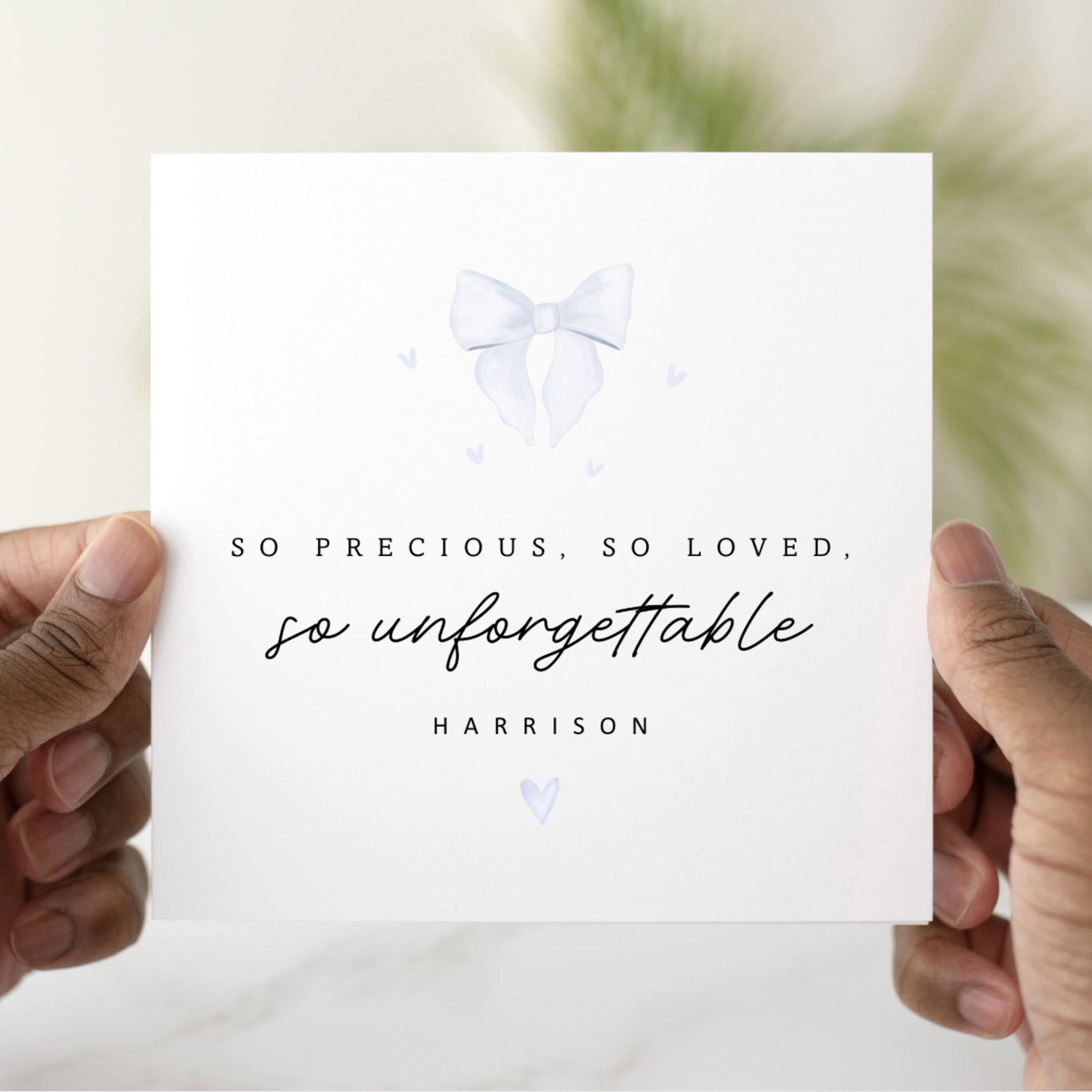 Personalised Baby Loss Sympathy Card - Blue Bow