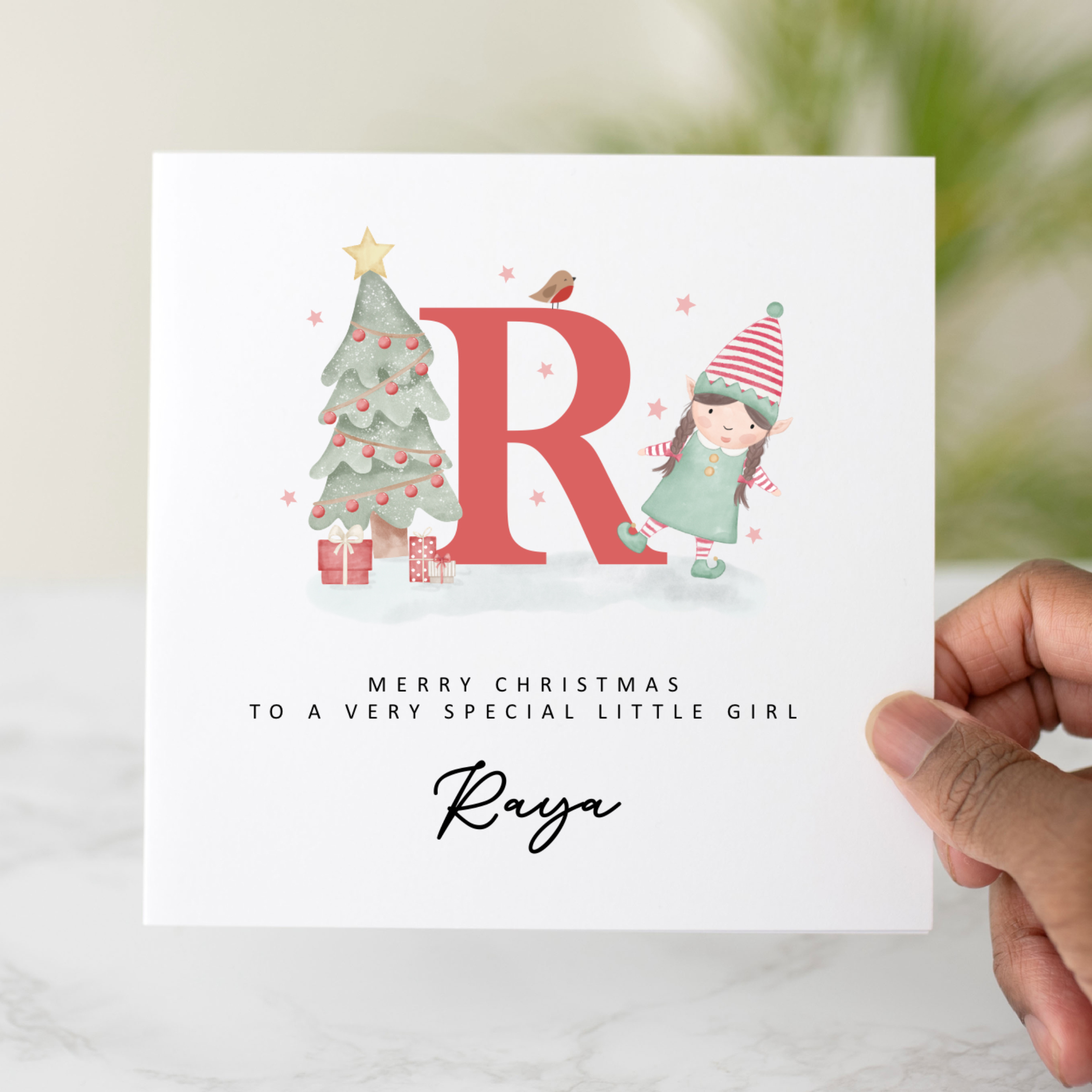Personalised Little Girl Christmas Card - Red Letter