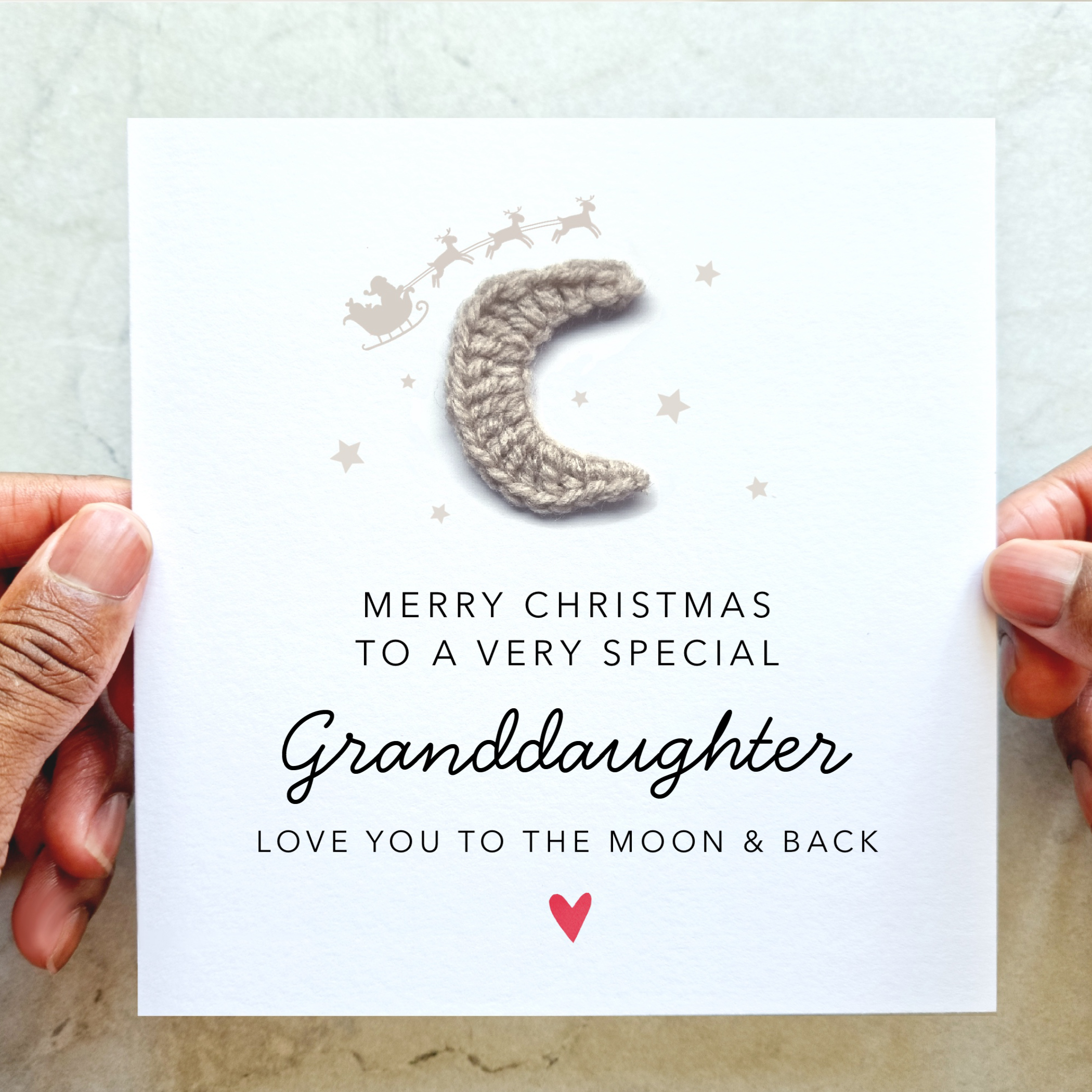 Granddaughter Christmas Card - Crochet Moon