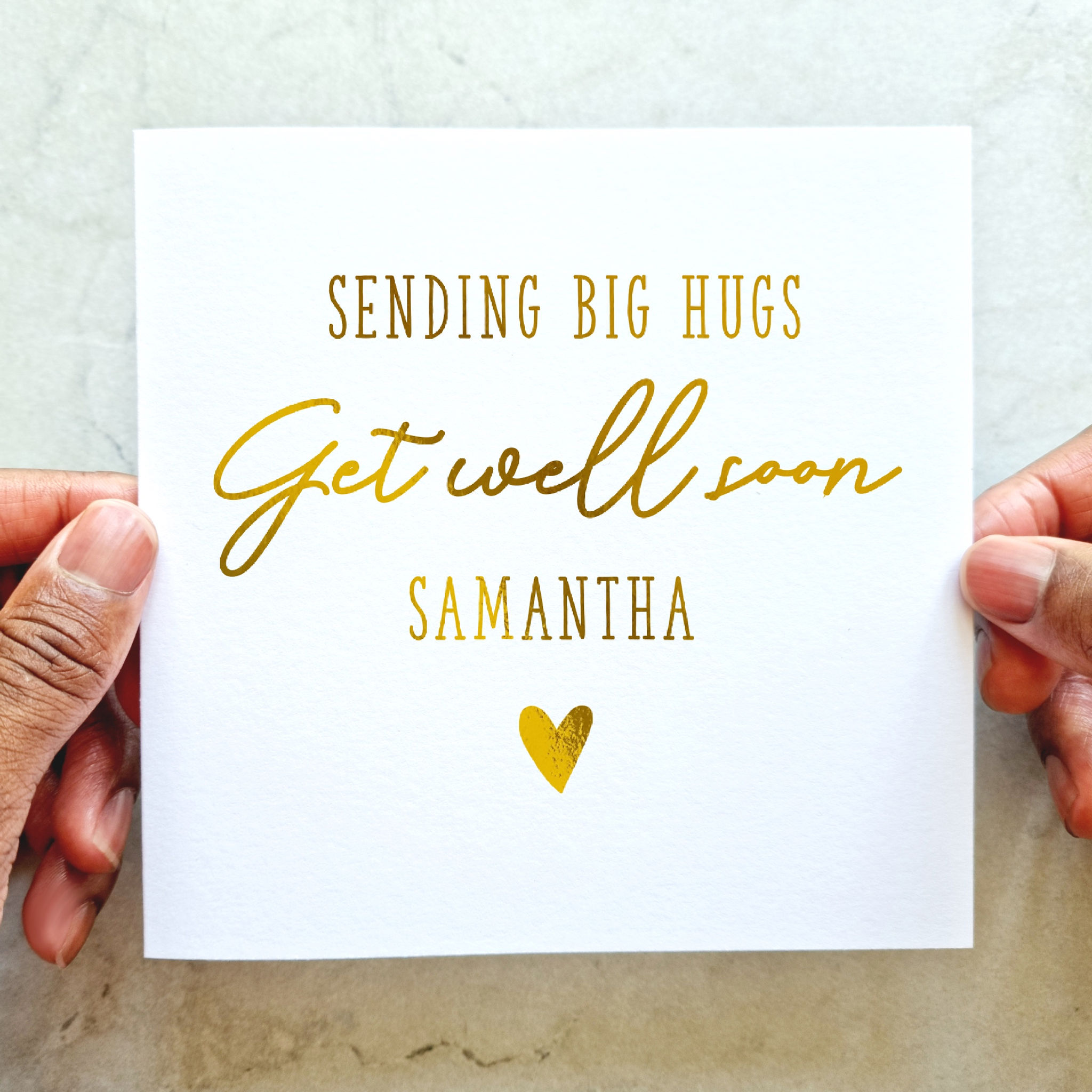 Personalised Get Well Soon Card - Big Hugs - Gold Foil