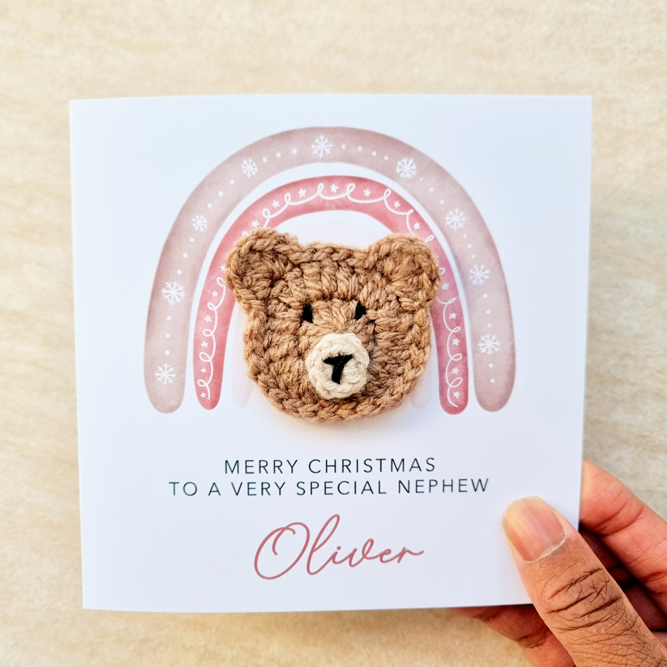 Personalised Nephew Christmas Card - Crochet Bear