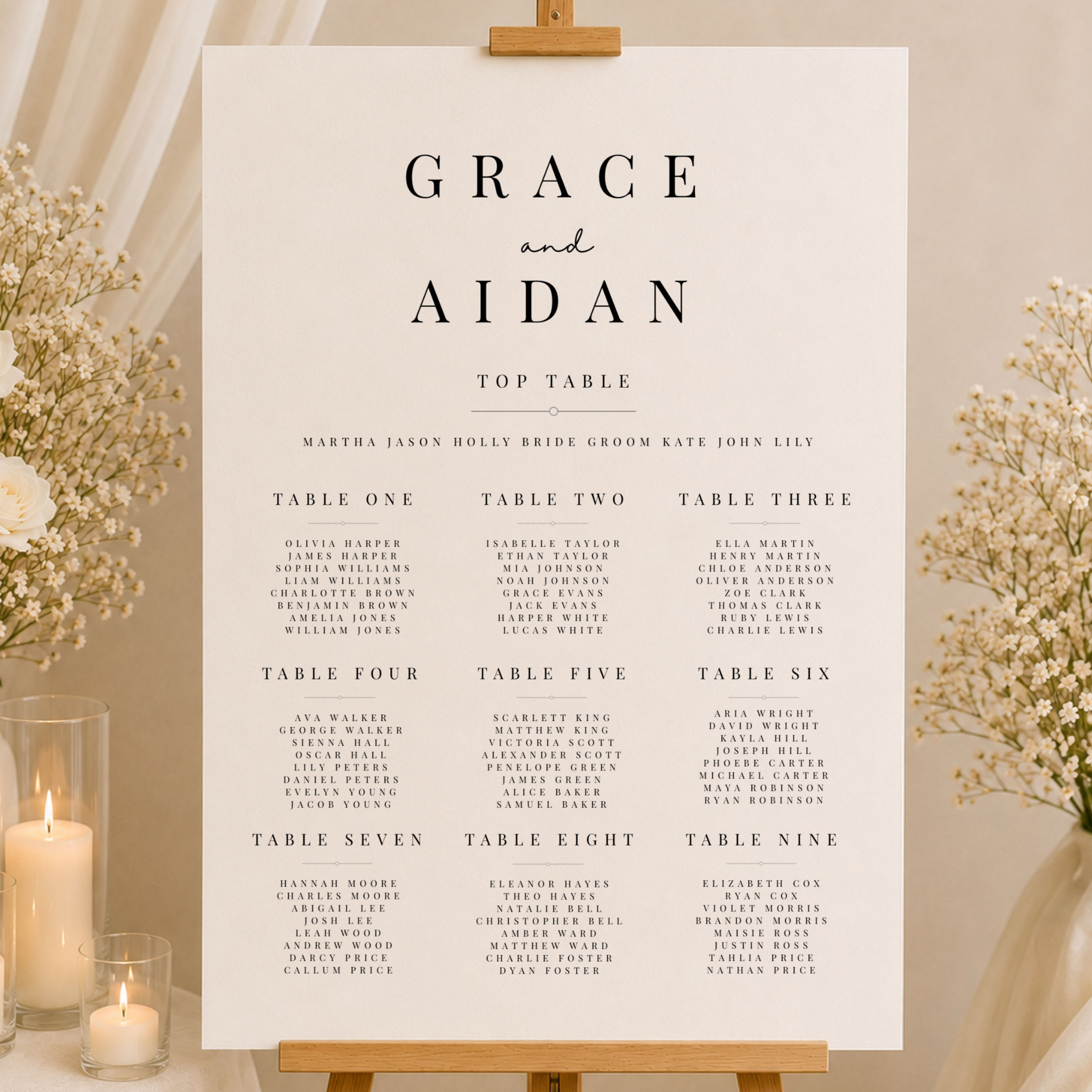 Minimalist Wedding Seating Plan Template – Instant Download