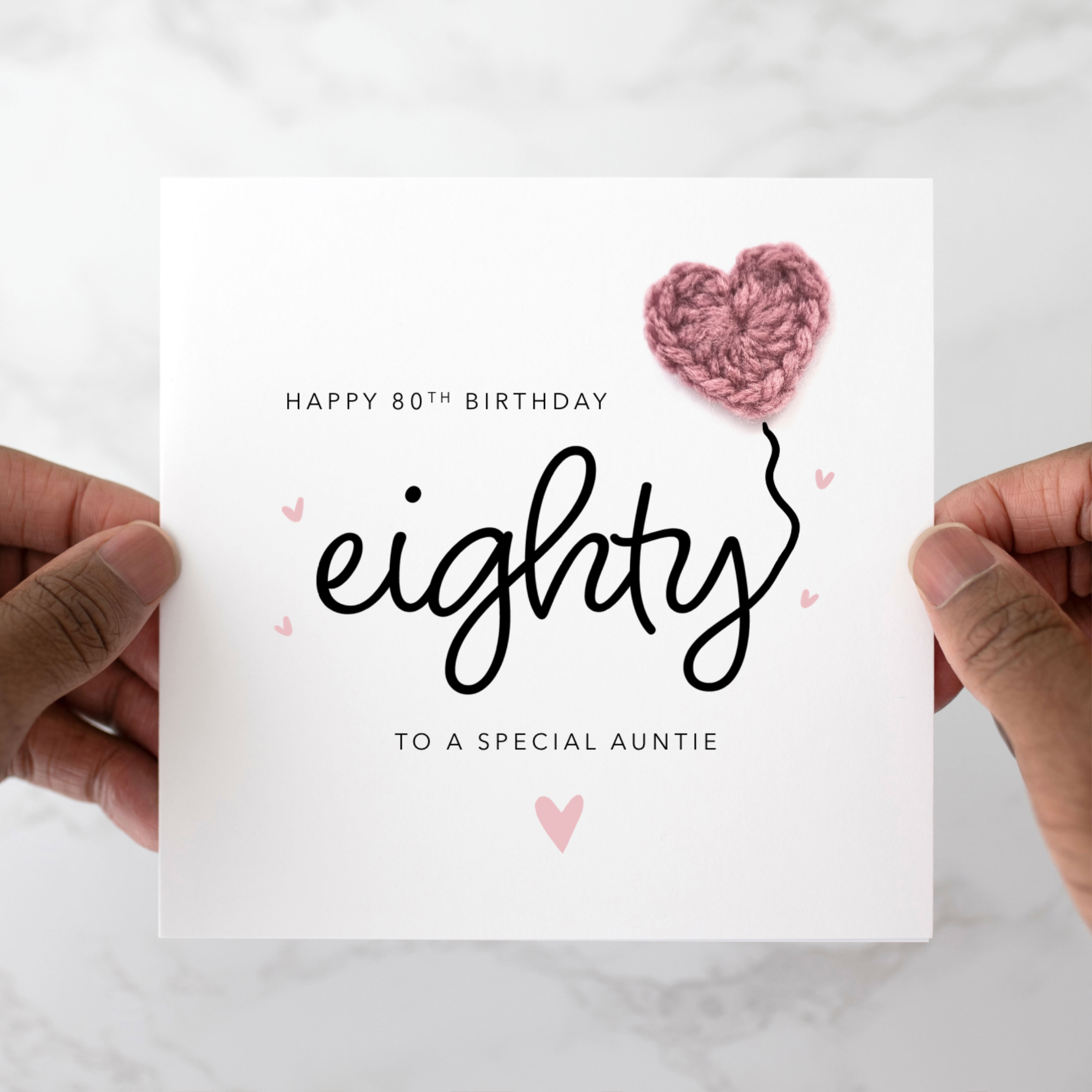 Auntie 80th Birthday Card - Crochet Heart