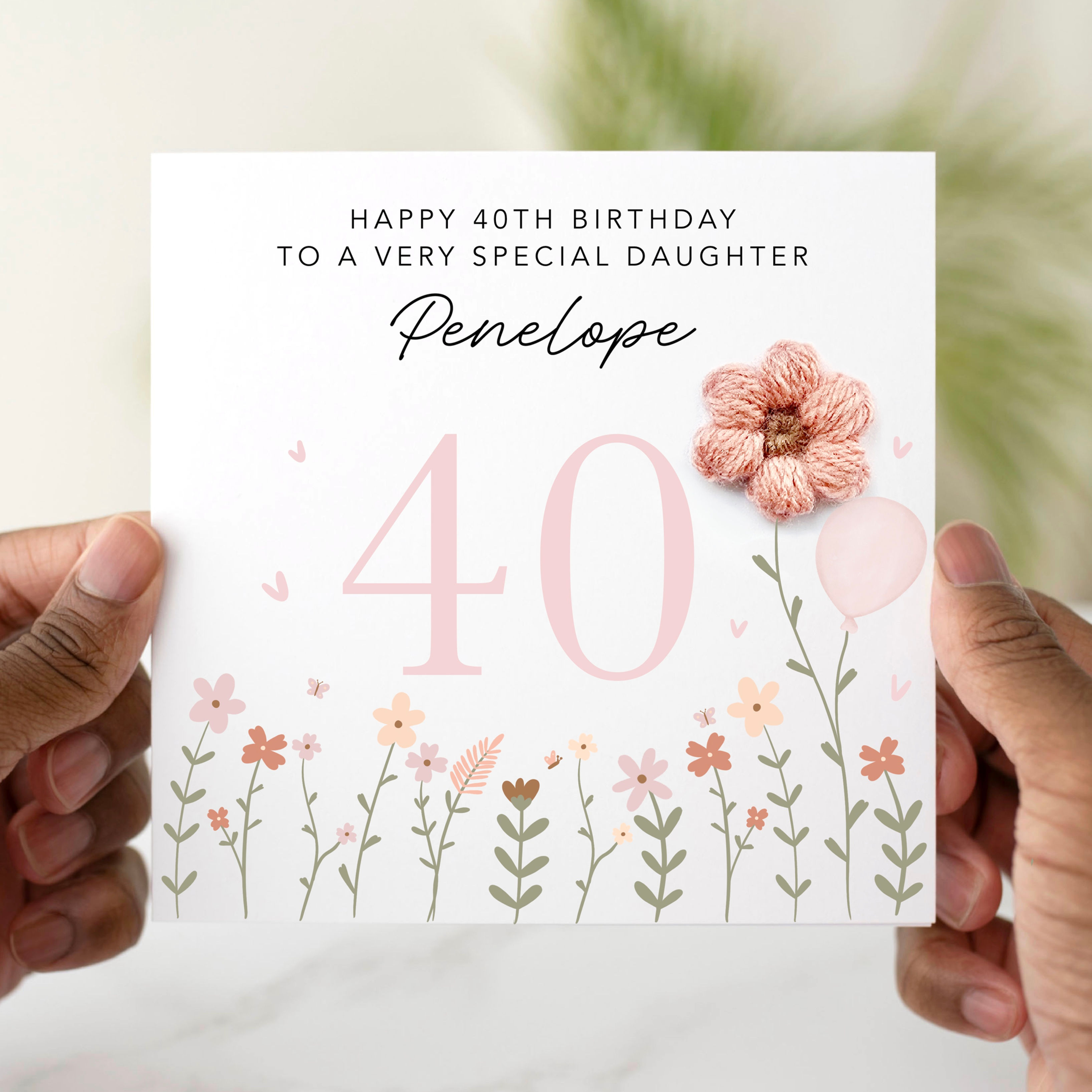 Personalised Daughter 40th Birthday Card - Crochet Flower