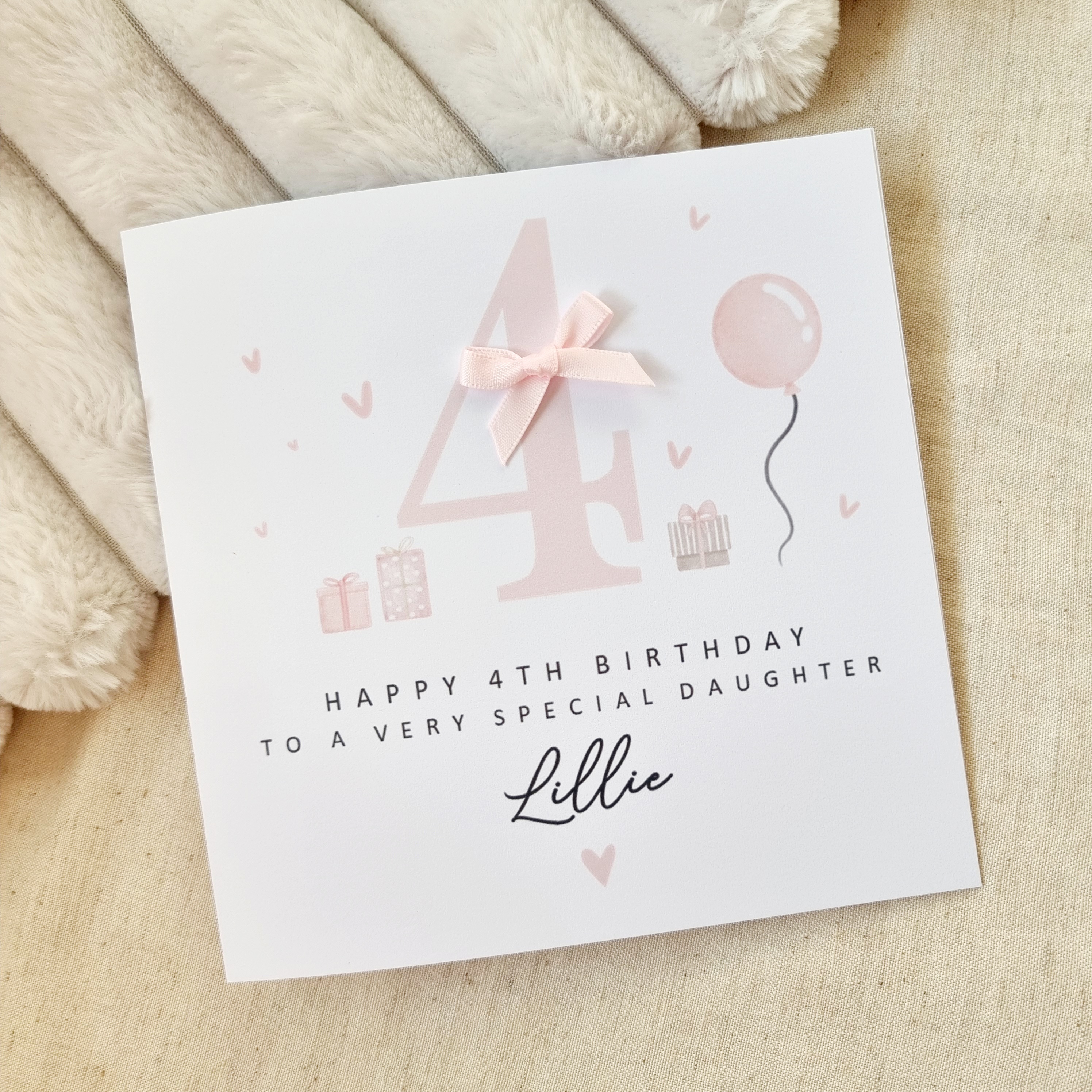 Personalised Any Recipient & Age Bow Birthday Card